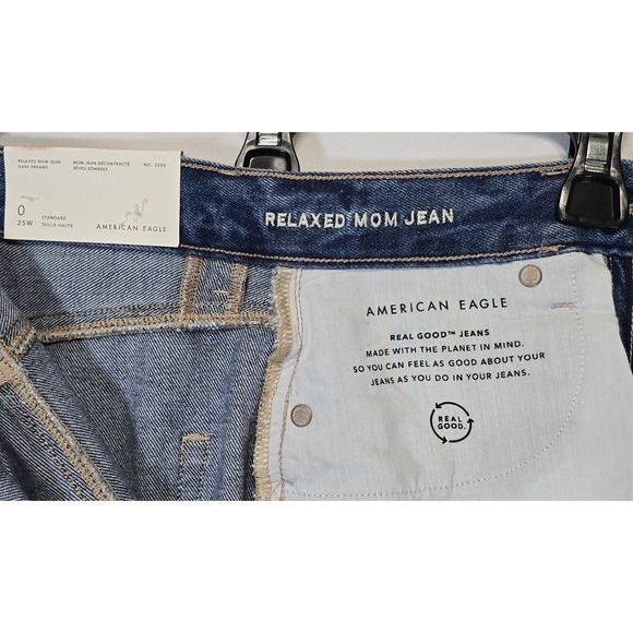 NWT American Eagle Sz 0 25W Relaxed Mom Jeans High Rise Reg Jeans - Picture 11 of 16